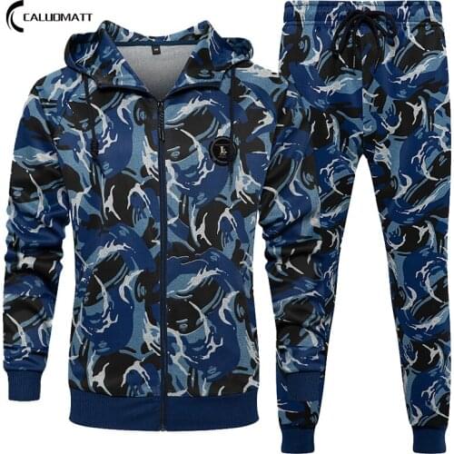 Mens Camo Tracksuit Set 2021 Autumn New Fashion Men Sweatshirt Sweatpants Sweat Suit Male Casual Jogger Sportswear Clothing Sets