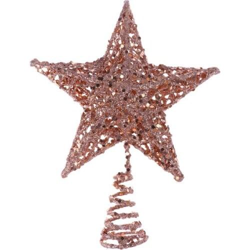 20cm Christmas Tree Iron Star Topper Glittering Christmas Tree Decoration Ornaments for Christmas Tree star topper(Rose Gold)