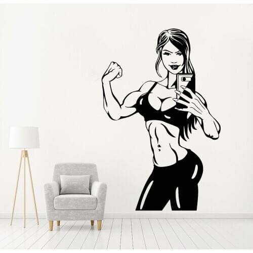 Vinyl Wall Decal Fitness Body Girl Sport Phone Wall Stickers Gym Home Furnishing Decorative Living Room Background Decor Z460