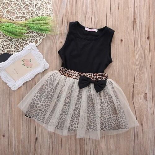 1-5Years Kids Baby Girl Clothes Sleeveless Round Collar Black Tank Top Lace Leopard Tutu Dress 2Pcs Summer Outfit