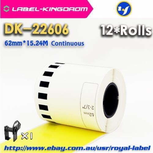 12 Refill Rolls Compatible DK-22606 Label Yellow Film Coated 62mm*15.24M Continuous Compatible for Brother Label Printer DK-2606