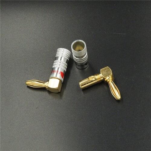 12pcs/lot Right Angle Banana Plug 4mm Banana Male Connector 24K Gold Plated Copper 90 Degree Speaker Plug Wire Connector