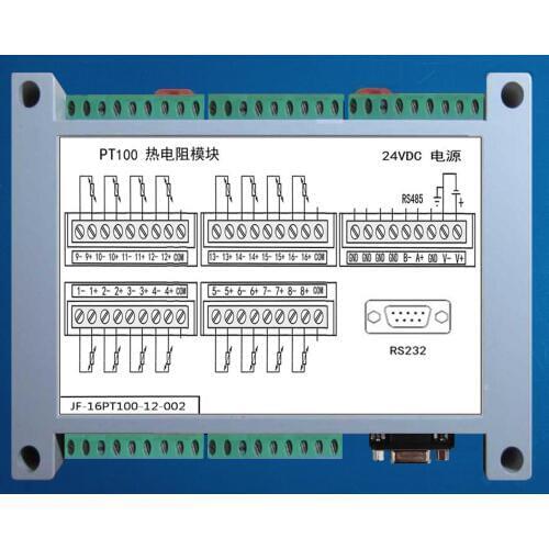 16-way Pt100 Temperature Acquisition Module, Supporting Modbus-RTU Kingview RS485+232