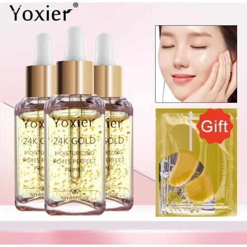 Yoxier Face Serum Makeup Primer Moisturizing Repair Anti-Aging Nourish Oil Control Whitening Gold Hyaluronic Acid Skin Care 3Pcs