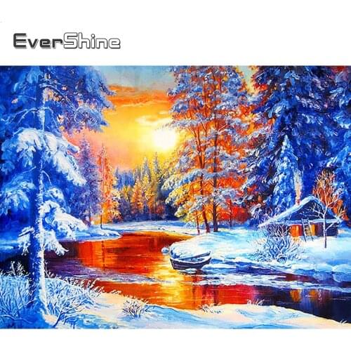 Evershine Diamond Painting Full Drill Square Landscape Winter Snow Diamond Embroidery Scenery Diamond Mosaic Cross Stitch Bead