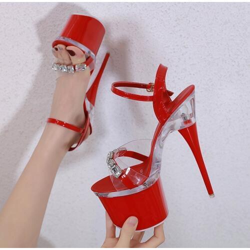Transparent Fairy Women Sandals Shoes Steel Tube Dancing Striptease Female Shoes Model high-heeled 17.5CM Sandals Wedding Shoes