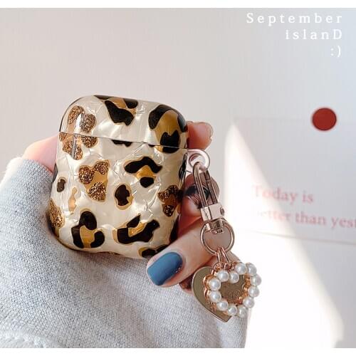 Luxury Leopard Pearl Case for Apple Airpods 1 2 3 Bracelet Chain Case for AirPods Pro Case Bluetooth Earphone Accessories Box