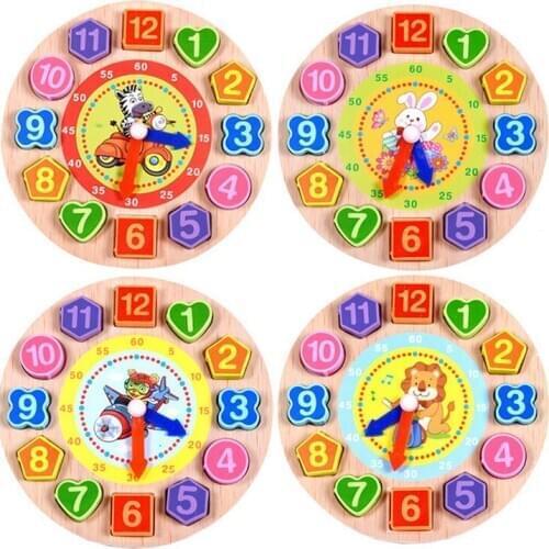 Geometric Shape Threading Digital Clock Building Blocks Early Education Intelligence Enlightenment Toys Hot Wooden N010