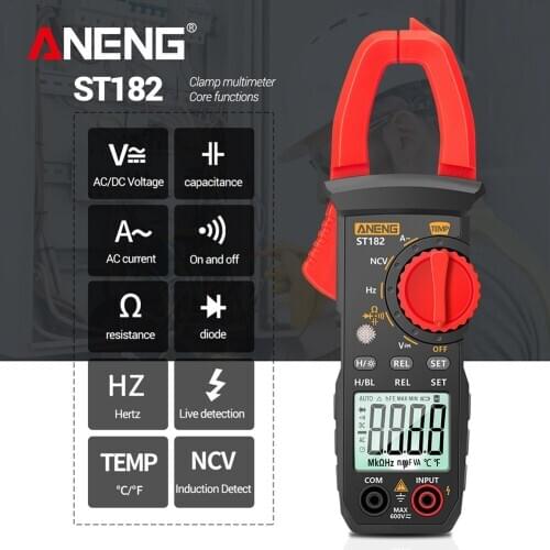 ST182 Digital Clamp Meter AC/DC Voltage Current Multimeter Voltmeter Resistance Capacitance NCV Ohm Tester Temperature Instrumen