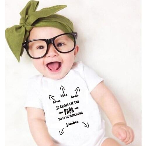 Cotton Baby Bodysuit Cute Summer Baby Romper Papa Tu Es Le Meilleur Body Baby Boys Girls Clothes Outfits Baby Wear Dads Gift