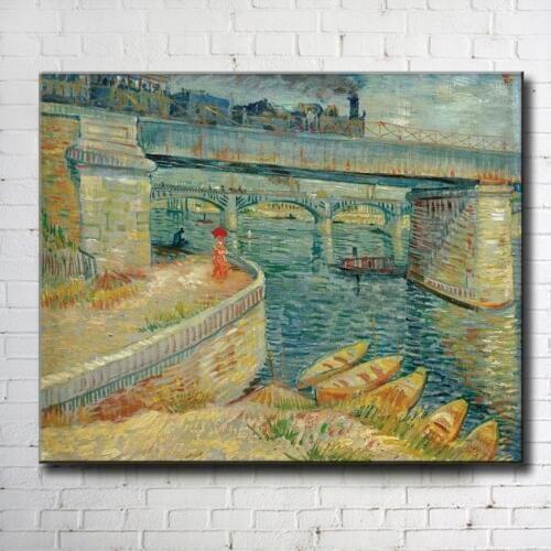 Impression Van stone bridge women boat river canvas printings oil painting printed on canvas home wall art decoration pictures