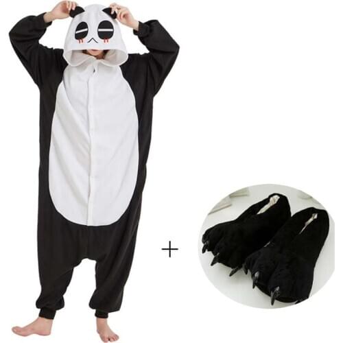 Fleece Panda Kigurumi Animal Pajamas Women Bear Onesies For Adults Soft Bodysuit Sleepwear Men Cosplay Pyjamas Halloween Costume