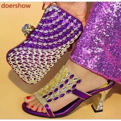 Doershow Italian Shoes With Matching Bags Set Italy African Womens Party Shoes and Bag Sets purple Color Women shoes!JU1-5