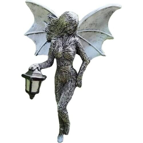 Creative Fairy Elf Sculpture with Flashlight Lantern Garden Resin Art Ornaments for Outdoor Patio Backyard Decor