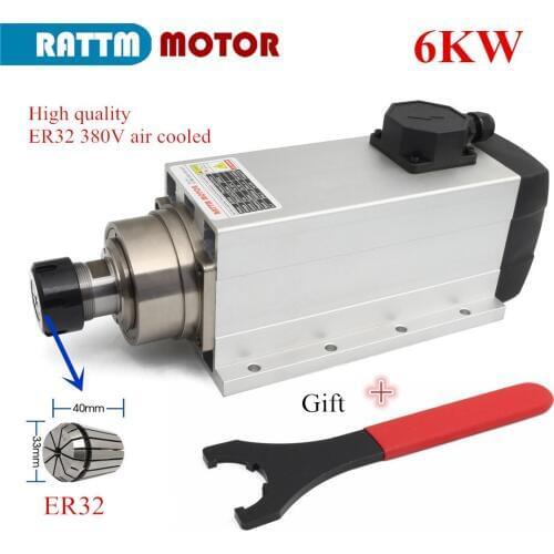 Square Air Cooled Spindle Motor 6KW 380V/AC ER32 collet runout off 0.01mm 4 bearings for CNC Router Engraving Milling Machine