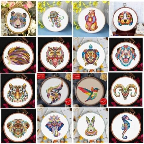 Print Linen Cloth Mandala Colored Animal New 11ct14ct18ct Craft Mmbroidery Cross-Stitch Suite Material Package Embroidered box
