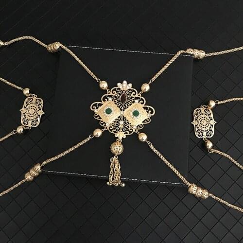 Morocco Zinc Alloy Metal Body Chain Handmade Necklace Wedding Dress Jewelry Brand Crystal Shoulder Chain Ethnic Accessories