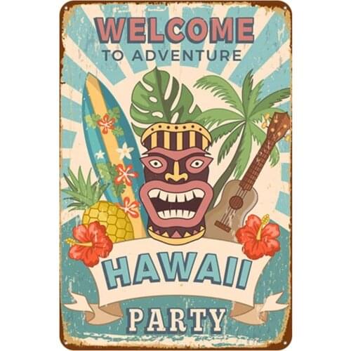 Metal Wall Sign Welcome To Adventure Hawaii Party Outdoor Travel Art Deco Poster Old-fashioned Retro Square Metal Sign 8X12 Inch