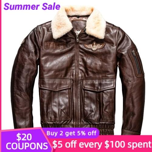 2021 Dark Brown Aviation Genuine Leather Jacket Men Military Style Plus Size 5XL Real Natural Cowhide Autumn Pilot Coat
