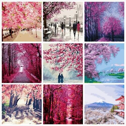 Pink Purple Painting By Numbers For Adults Kit Hand Painted Home Decor Drawing Canvas DIY Oil Coloring Paint Pictures By Numbers