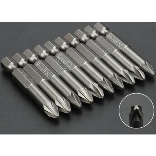 10pcs/lot 1/4" 50mm Pozidriv Screwdriver Bits S2 Magnetic Electric Drill Bit Set Screwdriver Head Power Driver Tools PZ1 PZ2 PZ3