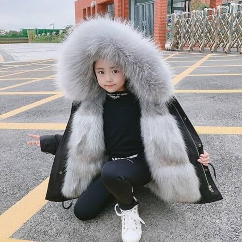 New 2020 Winter Faux Fur Jackets Coat Long Fur Collar Parka Warm Outerwear High Quality Baby Girl Winter Hooded Coat For 3-14