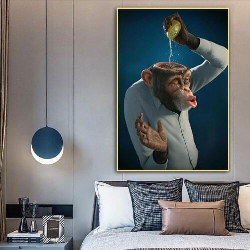 Monkey Squeeze Lemon Poster Wall Decor Prints Picture on Canvas Gorilla Animal for Scandinavian Room Home One Piece Decoration