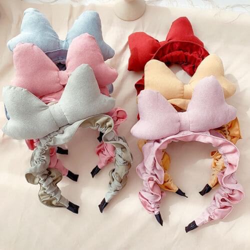 Blue Pink Yellow Red Green Simple Cloth Elastic Cute Wave Bowknot Hairband Turban Headband Headwear for Women