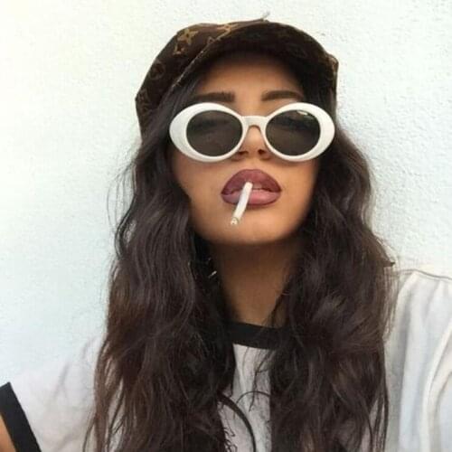 Rock Hip Hop Glasses Oval Sunglasses Ladies Trendy Hot Vintage Retro Round Sunglasses Womens White Black Eyewear UV400 Goggle