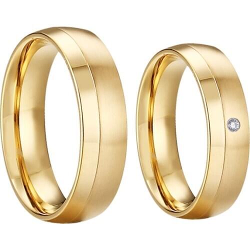 Wholesale gold color Lovers couple wedding rings for men and women marriage alliance titanium steel jewelry finger ring