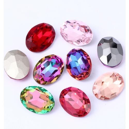 Oval Glitter Crystal K9 Strass Glass Rhinestones Jewelry for Craft Beads Glue on Clothes Decoration Diy Rhinestone Applique Top
