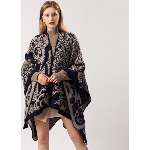 Luxury Winter Warm Ponchos And Capes For Women Oversized Shawls and Wraps Soft Cashmere Pashmina Female Printing Bufanda Mujer