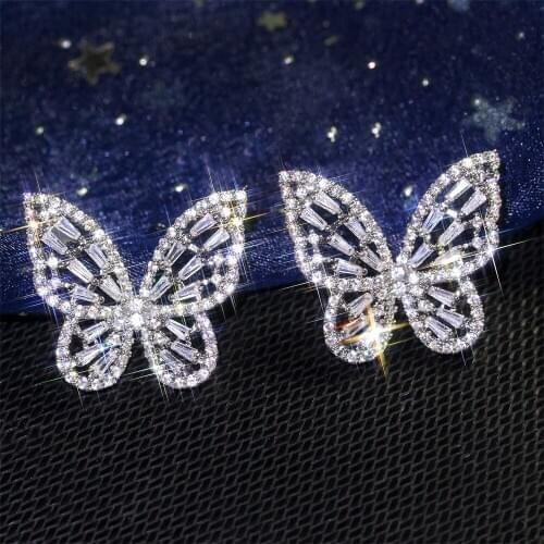 Earrings for Women Wedding Couple Earrings Cubic Zirconia Butterfly Earrings Fashion Charm Jewelry Birthday Gift for Girlfriend