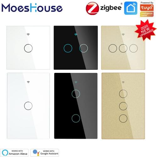ZigBee Wall Touch Smart Light Switch With Neutral/No Neutral ,No Capacitor Smart Life/Tuya Works with Alexa,Google Hub Required