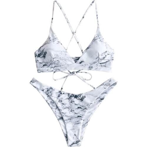 #VO Bikini Sets Swimsuit Women Cross Bandage Push Up Bikini Swimwear Women 2021 New Beach Bathing Suits Two Pieces Swim Wear