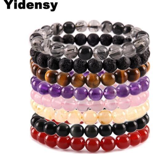 Yindesy Natural Stone Beads Bracelets Purple Crystal Stretch Elastic Strand Charms Bangle Bracelet for Women Men Jewelry Gifts