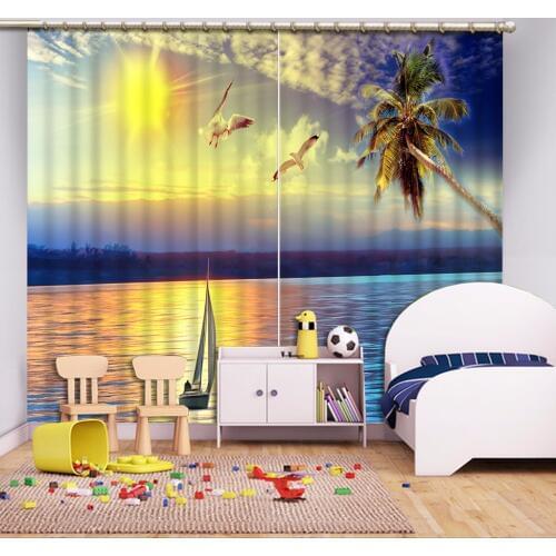 Sea Landscape Curtains Beautiful HD lifelike 3D Curtains For Living room Bedroom Window Decoration For Children