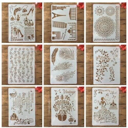 1Pcs A4 Girl Shoes Rose Paris Feather DIY Craft Layering Stencils Painting Scrapbooking Stamping Embossing Album Card Template