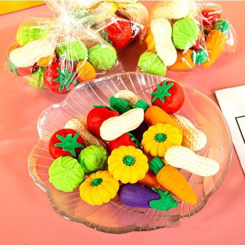 10Pcs Cute Fruit Vegetables Cuisine Shape Rubber Eraser Student Learning Stationery for Child Creative Novelty Stationery