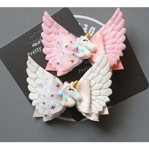 10pcs/lot Glitter Felt Shinning Bow Hair Modish Girls Hair Clips Unicorn Double Layers Kids Unicorn Hairpin Cute Girls Summer