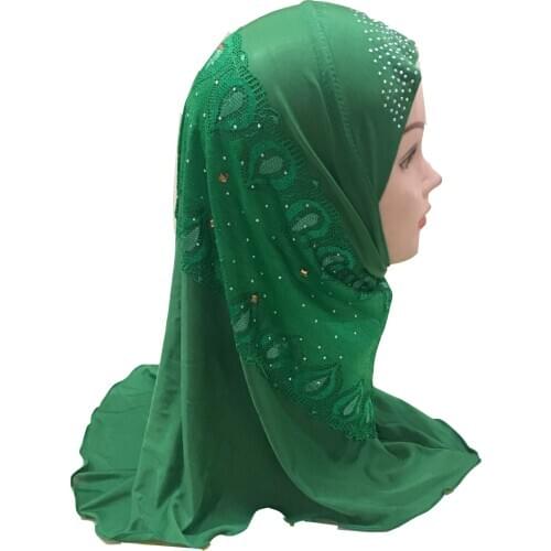 2021 ready to wear lace hijab for kids hijabs for muslim girls islamic headscarf turban caps clothing arab kids full cover hijab