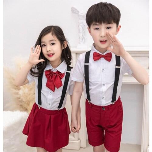 2021 New Childrens dress boy girls suit summer suspenders costumes flower kids party dress student graduation suit sets