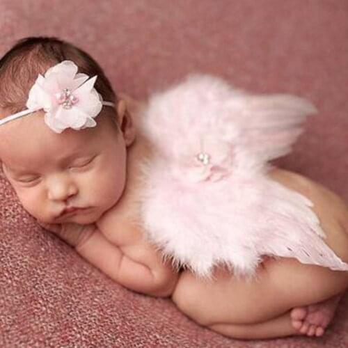 5 color choose Fashion Newborn Baby Infant Kids Feather Lace Headband & Angel Wings Flowers Photo Props newborn photography prop