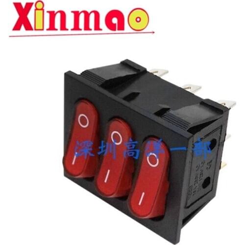 5PCS Household KCD power control switch with light red 3-link 9-pin 2-gear 15a250v ship type electrical switch