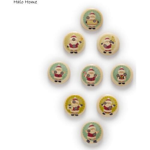 50pcs 2 Hole Santa Claus Round Wood Buttons Clothing Home Decor Sewing Scrapbooking 15mm