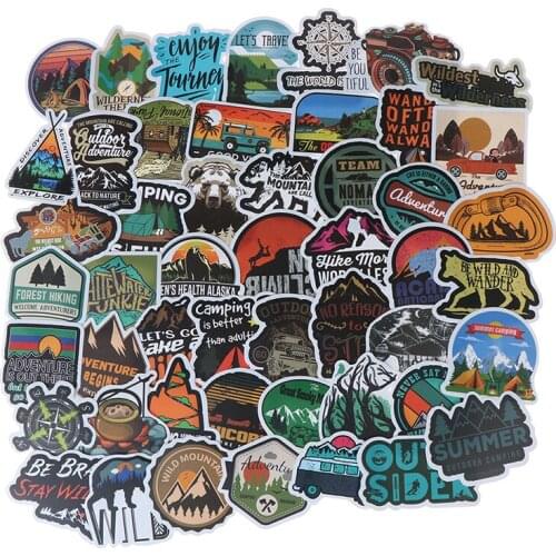 50Pcs Camping Landscape Sticker Outdoor Adventure Suitcase Laptop Guitar Sticker