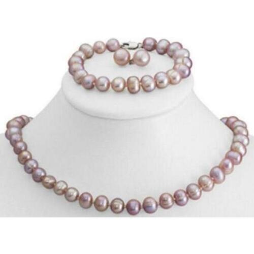 8-9 mm natural purple pearl necklace bracelet earring set