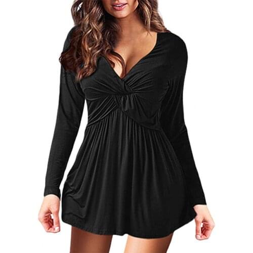 Blouse Slim Halter Blouse Solid Color Long Sleeve Top Women Deep V Neck Pleated for Spring Blouse Mini Skirt Top Blouse