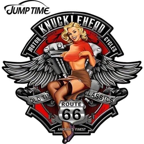 JumpTime 13cm x12.1cm 3D Sexy Girl Knucklehead Motorcycles RT66 Pin Up Girl Waterproof Car Window Bumper Accessories Car Sticker
