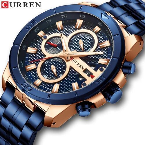 CURREN Men Watch Creative Design Blue Stainless Steel Chronograph Watch Causal Waterproof Calendar Clock Relogio Masculino